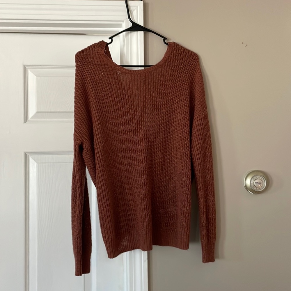 Semi-off the shoulder sweater with open back